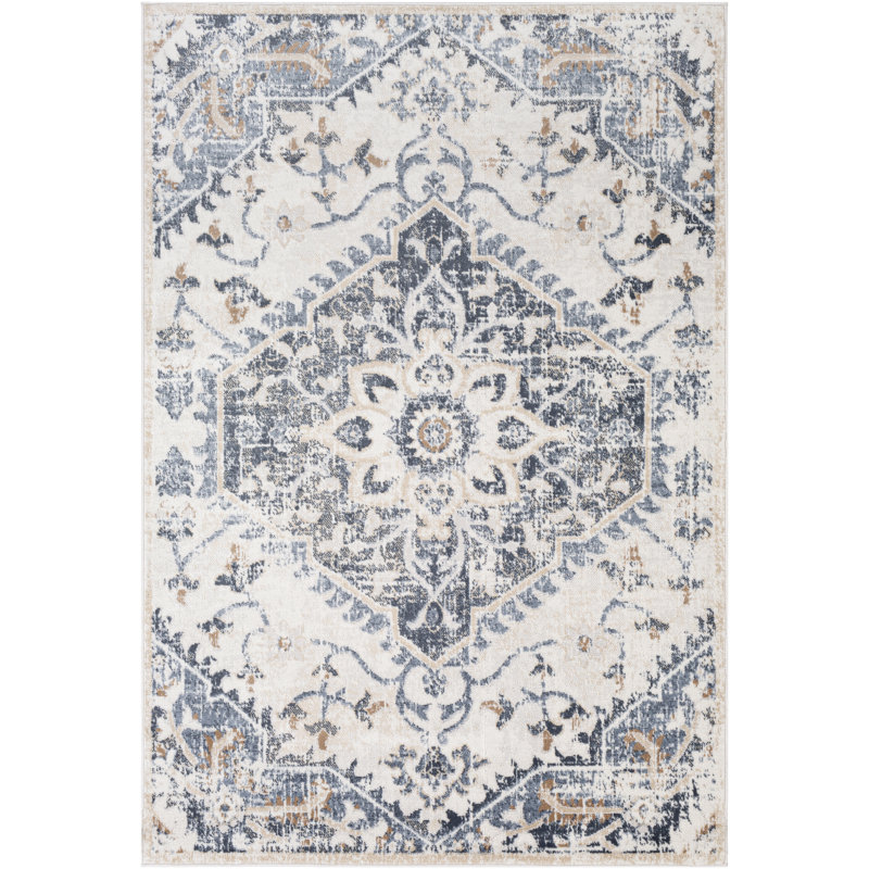 Bungalow Rose Acadian Oriental Navy/Cream Area Rug & Reviews Wayfair